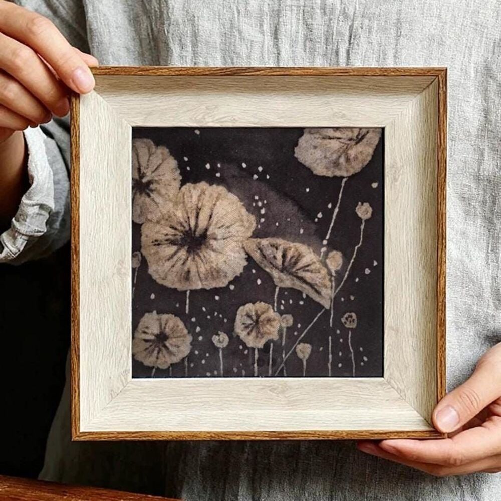 Lotus Textile Wall Art | Handmade Indigo Batik Art | Wabi-Sabi Botanical Decor